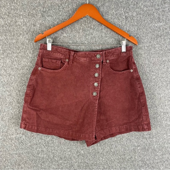 NWT American Eagle Women’s Size 12 Maroon Corduroy Short Mom Skort Preppy Fall - Picture 2 of 13